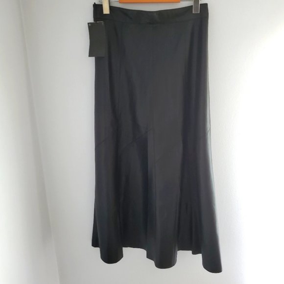 Zara Black Faux Leather A-Line Midi Skirt, Small - Picture 1 of 9